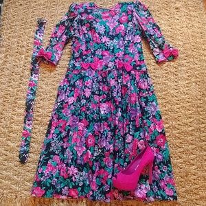 Pus Size Vintage Hot Pink Floral bow dress